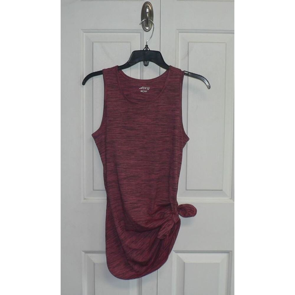 BCG Women's Side Tie Sleeveless‎ Jersey Crew Neck Space Dye Tank Top in Red XS
